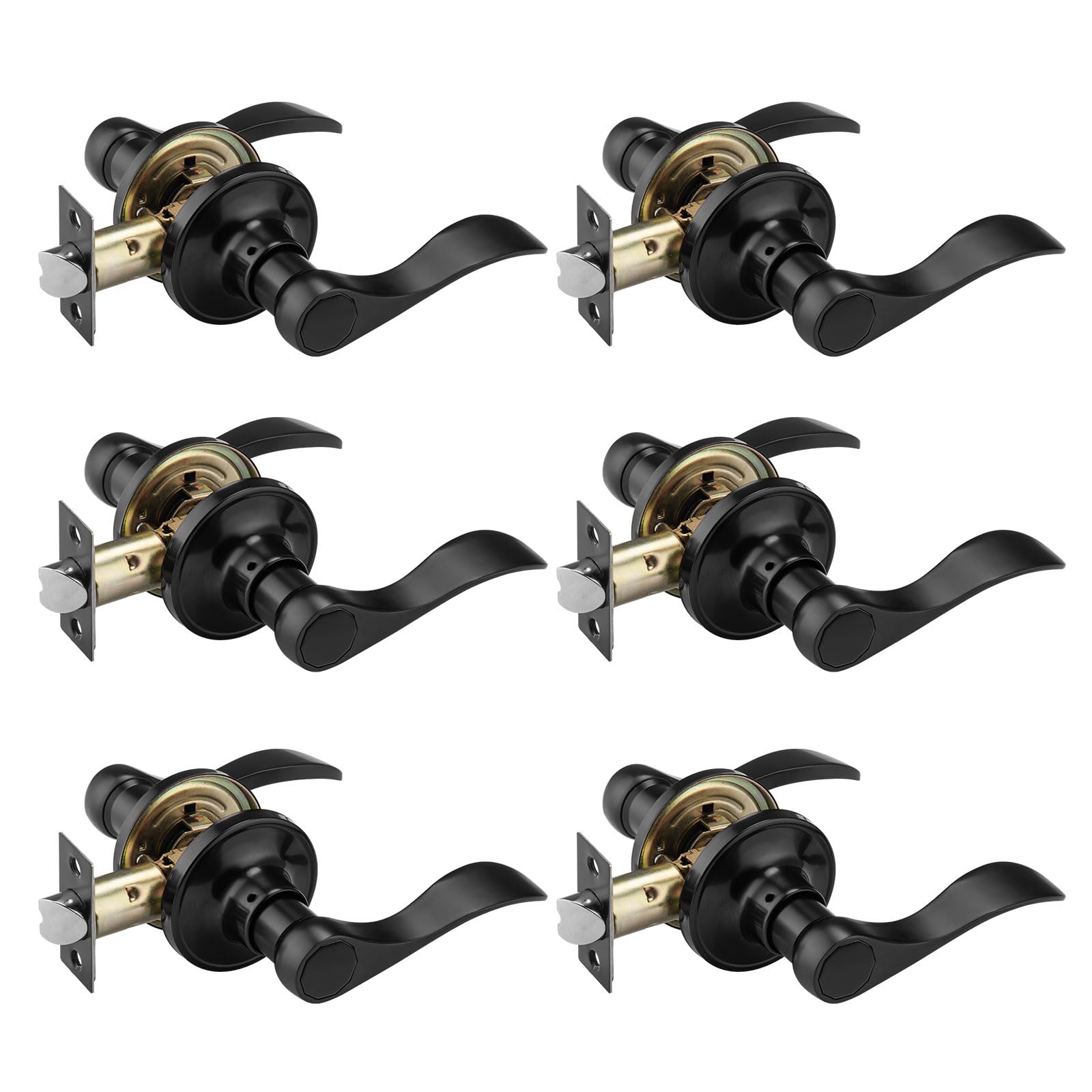 Black Wave Door Knobs - 6 Pack Interior Handles -1