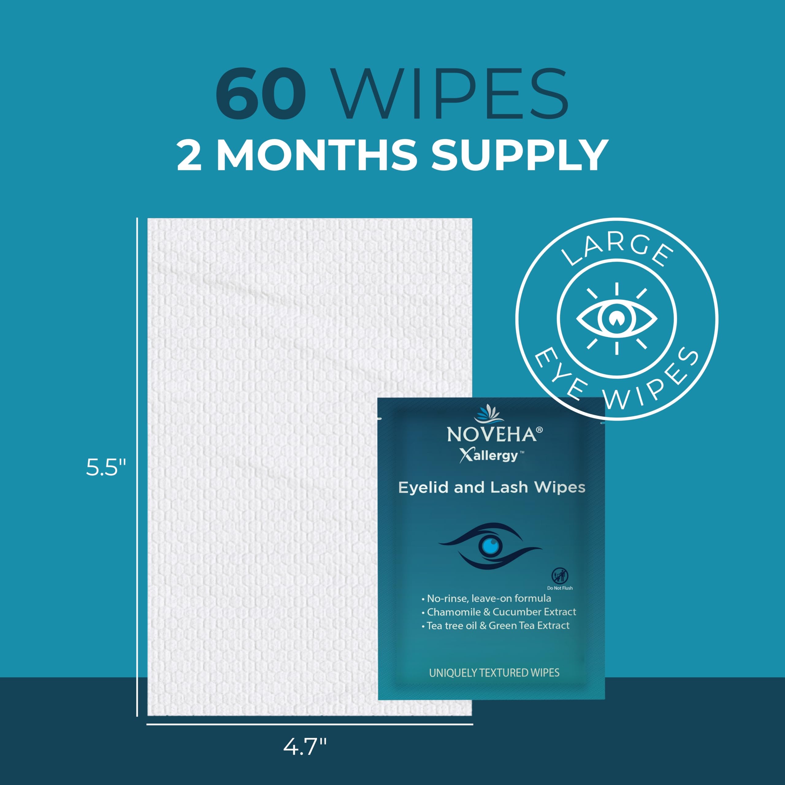 NOVEHA 180 panni per alleviare le allergie, tamponi per la pulizia degli occhi pre-inumiditi, ipoallergenici, riducono il prurito, il rossore e il disagio causato da allergie, puliscono, leniscono e