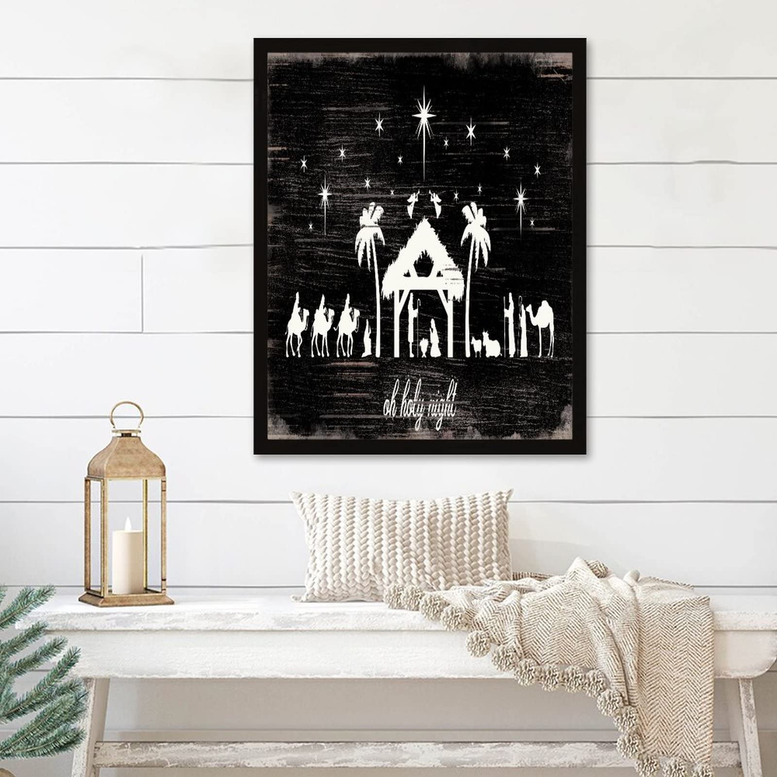 Art mural chrétien Noël commence avec Christ cadre 40x50 cm pour décoration de salon chaleureuse