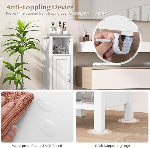 Miniatura 7 de HAPPYGRILL Armario de piso de baño, armario de almacenamiento estrecho independiente mesa de consola con estantes interiores ajustables, armario de