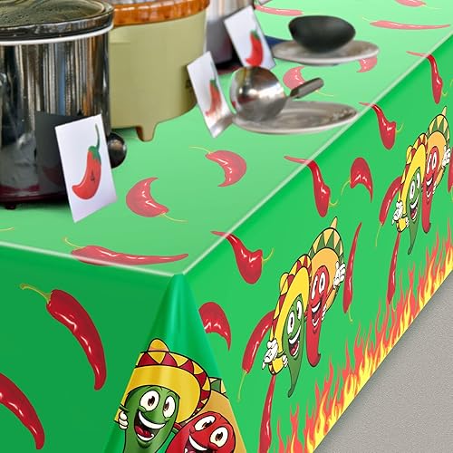 Miniatura 7 de Remerry Mantel de plástico con chile del Cinco de Mayo, desechable, color rojo y verde, suministros de decoración para mesa rectangular, fiesta de