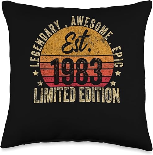 40th Birthday Vintage 40 Year Old Est 1983 Limited Edition Throw Pillow, 16x16, Multicolor
