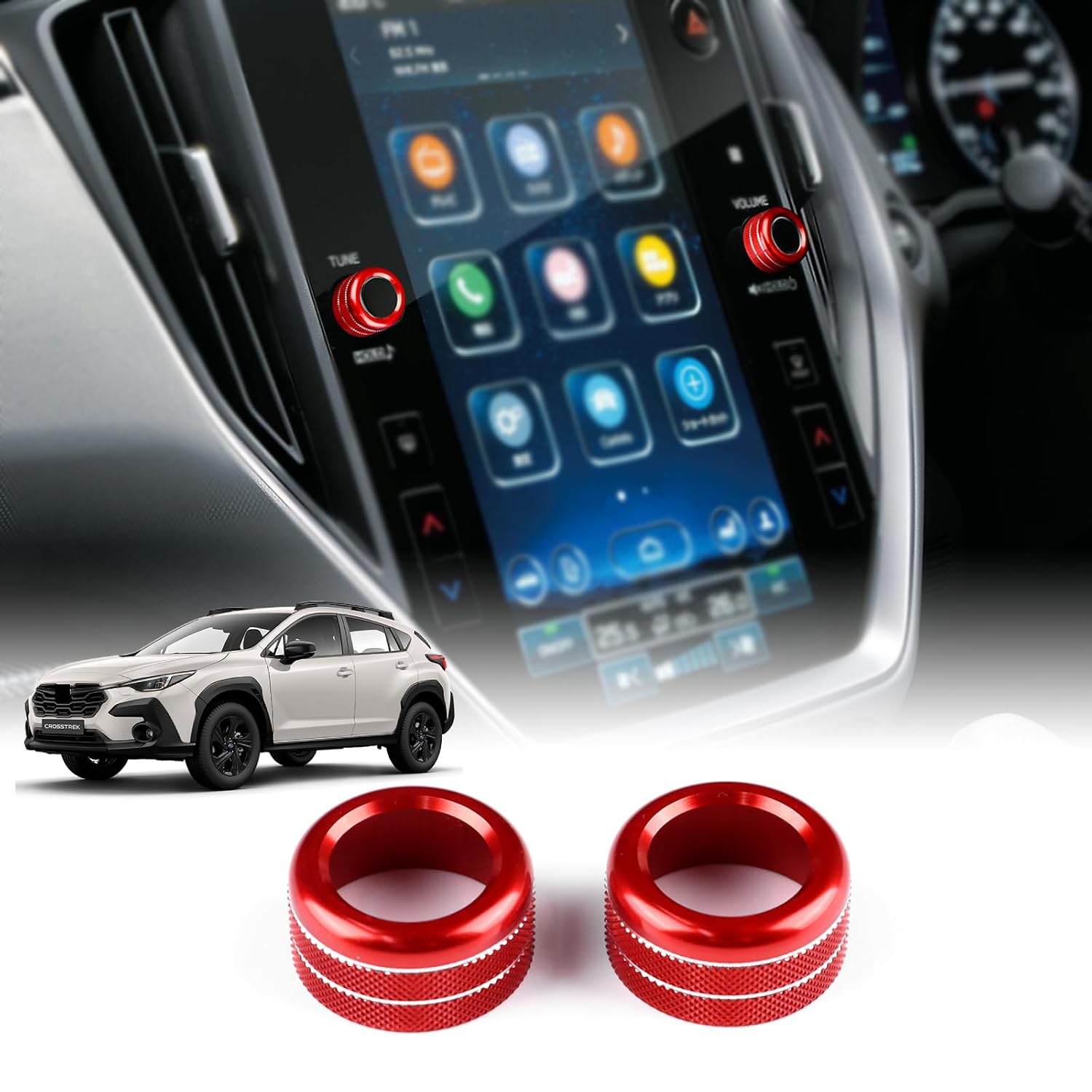 KUNGKIC for 2023 2024 2025 Subaru Crosstrek Audio Volume Tune Knob Button Cover Sport Style Interior Decorated Aluminum Alloy Knob Ring Covers Accessories