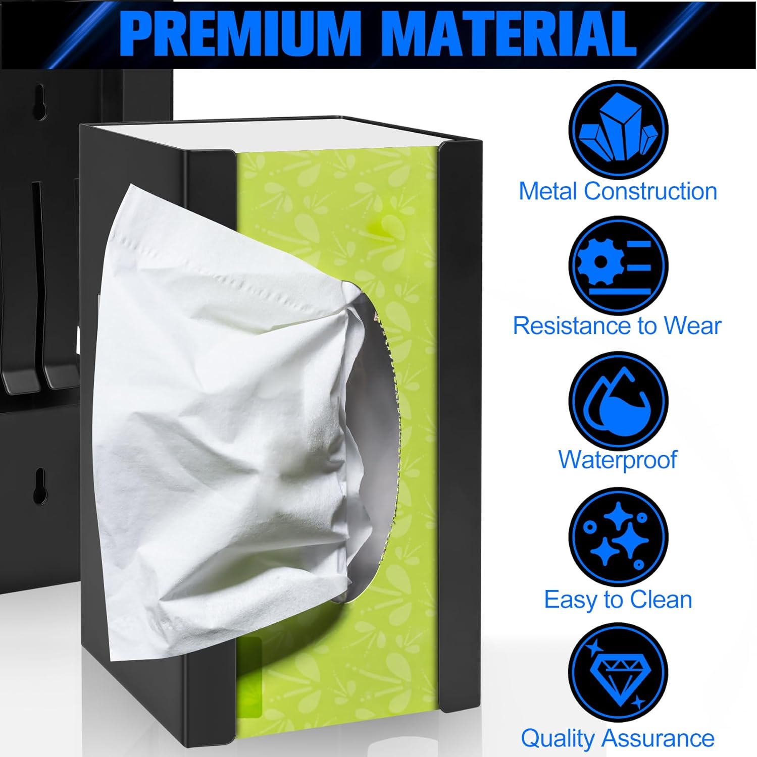 Magnetic Glove Dispenser 2 Pack - Heavy Duty Wall Mount & Fridge Organizer for Gloves, Paper Towels, Wipes - Tool-Free Installation for Kitchen, Garage, Workshop, Office - Black (Black Steel)