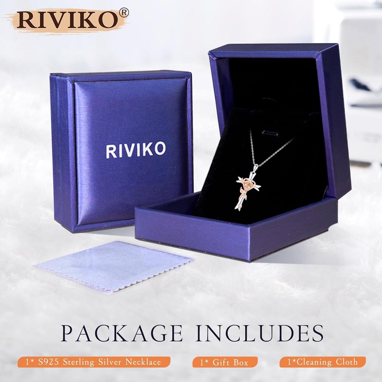 RIVIKO 925 Sterling Silver Cross Birthstone Necklace for Women Cross Rose Pendant Necklaces Trendy Christmas Valentine's Day Anniversary Jewelry Gift for Women Her Wife Girlfriends - Image 6