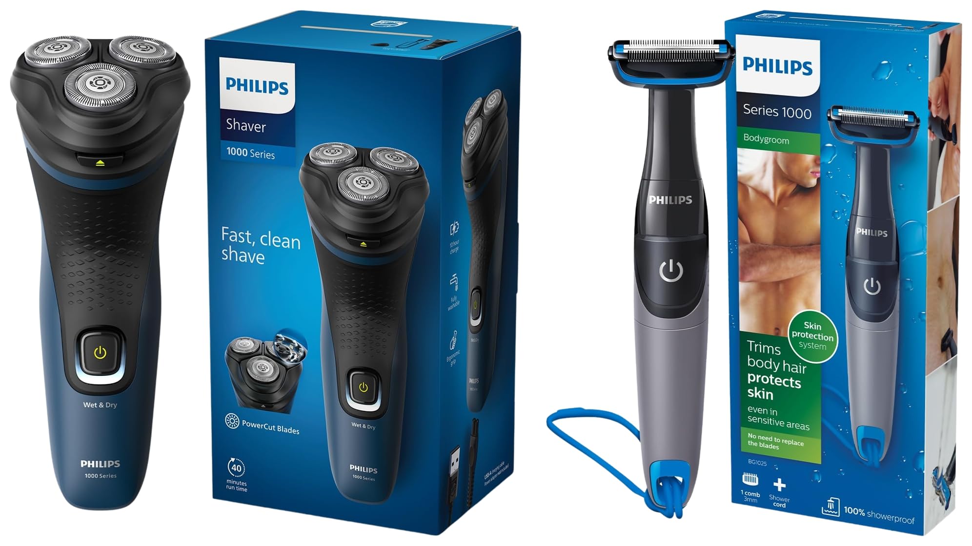 PHILIPS Electric Shaver for Men- S1151/03 & Bg1025/15 Showerproof Battery Powered Body Groomer, Blue-image-42