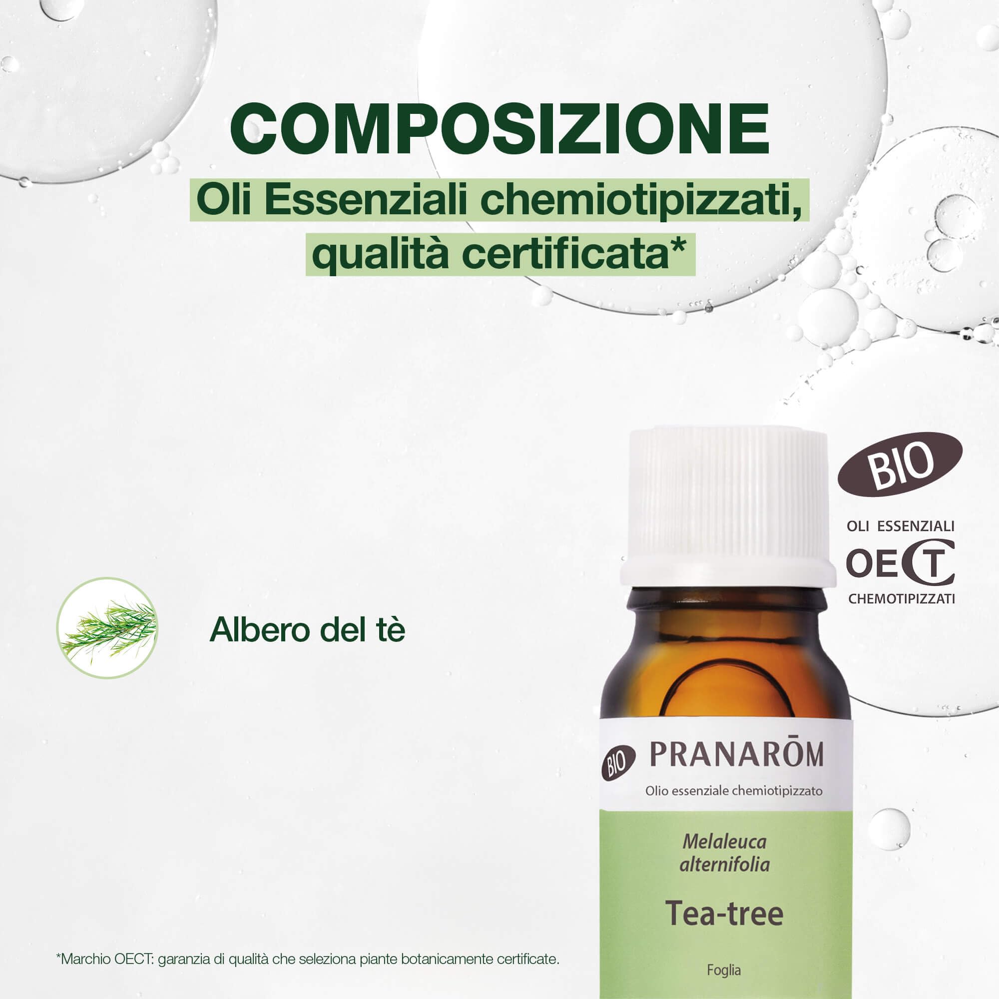 PRANARÔM Olio Essenziale Tea Tree BIO - 100% Puro e Naturale OECT - Antibatterico, Antivirale, Purificante - Difese Immunitarie e Cura della Pelle - 10ml