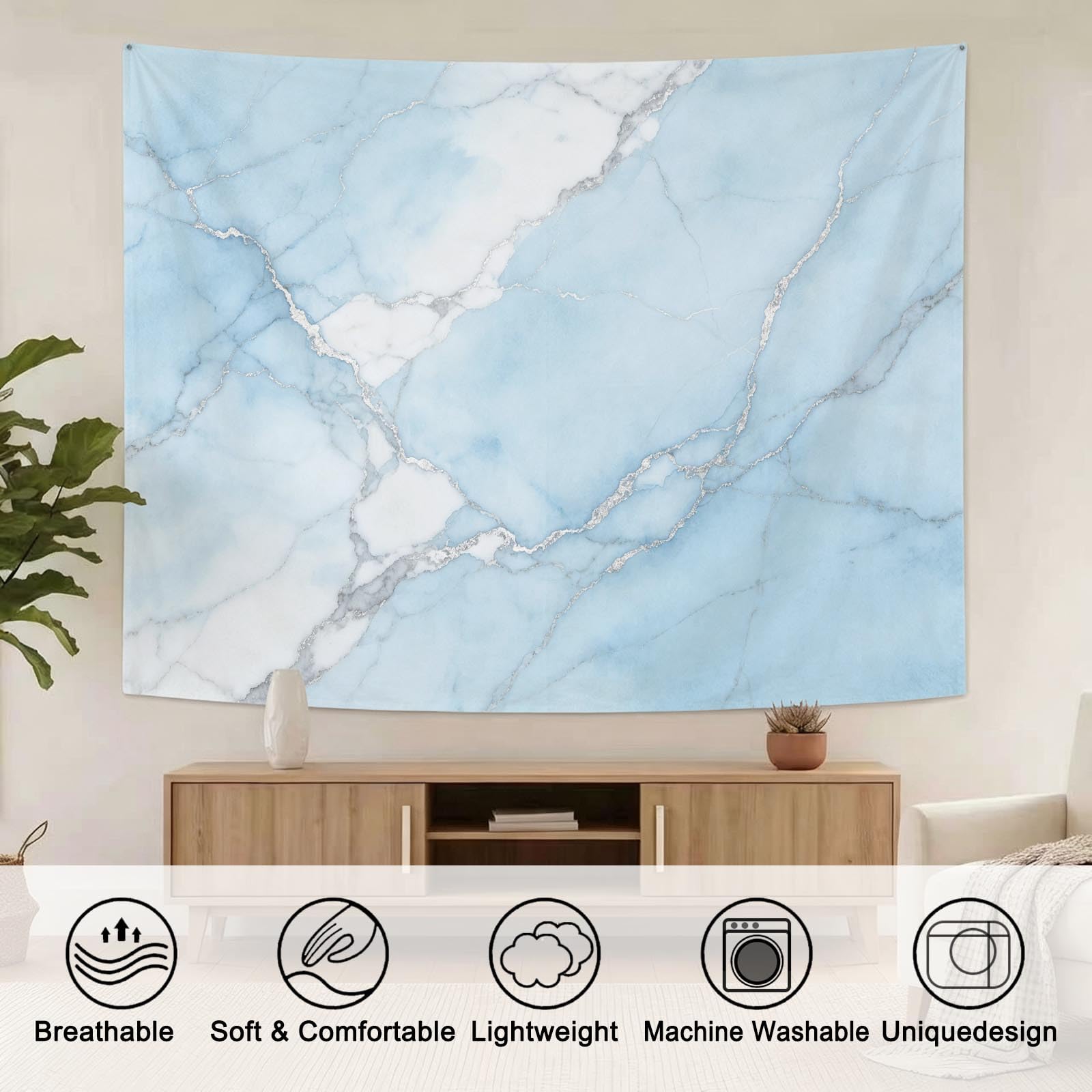 Arazzo da Parete Marmo Azzurro Lusso in Tessuto, 240x260 cm