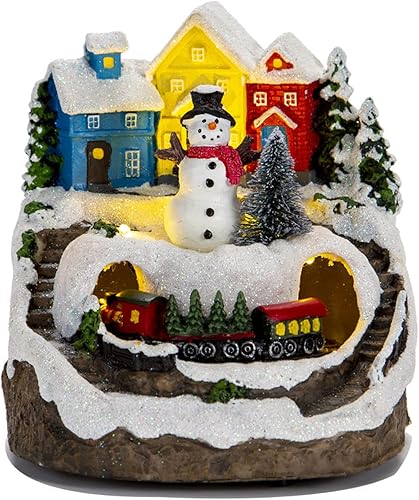 Miniatura 4 de Casas de pueblo de Navidad, aldea musical de Navidad con luz LED de tren giratorio, decoración de edificios coleccionables de Navidad para
