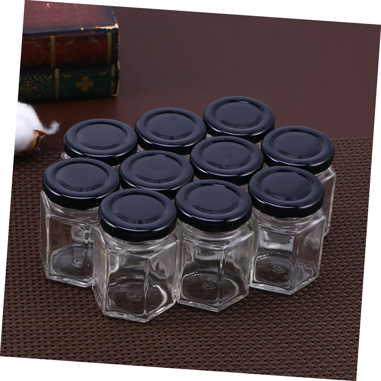 Unomor 10pcs Nut Container Honey Pot Honey Storage Jar Jam Sugar Jar Mini Honey Jar Spell Jar Honey Jar with Dipper Honey Storage Bottle Clear Syrup Home Kitchen Storage Organizer Black