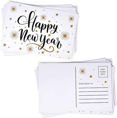 Miniatura 6 de Gift Boutique 120 postales de felicitación de feliz año nuevo 2024 4 x 6 tarjetas de notas en blanco con estrellas negras y doradas para niños,