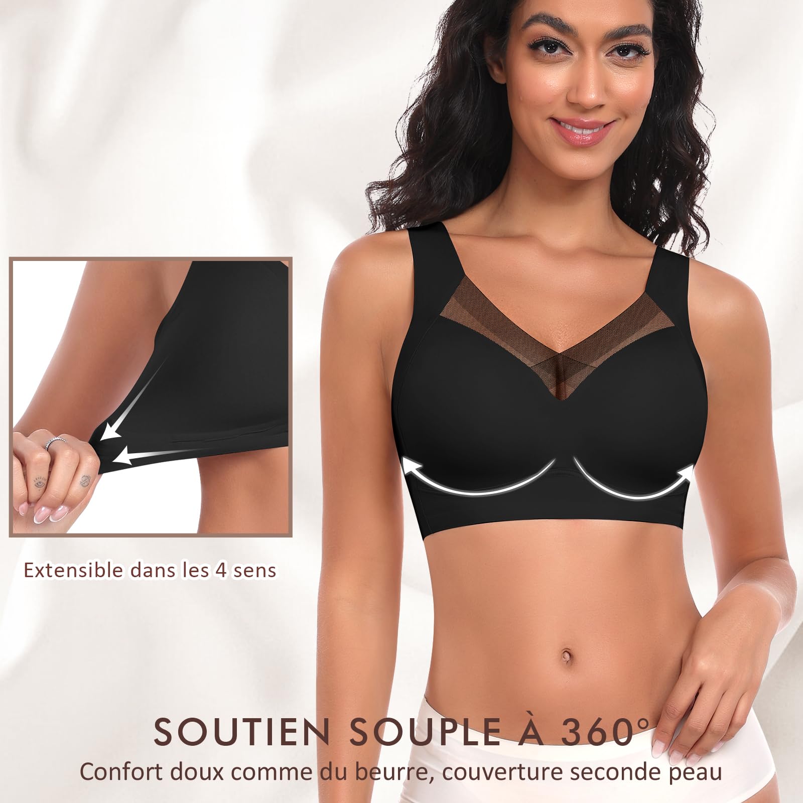 Ganado Soutien Gorge sans Armature Dentelle Push up Sport Bralette Femme Col en V Brassière sans Coutures Brassiere Comfit