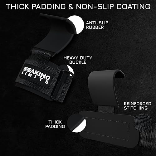 Miniatura 4 de Breaking Limits Ganchos de elevación para levantamiento de pesas (par) - Ganchos de muñeca para levantamiento de pesas, gimnasio, peso muerto y