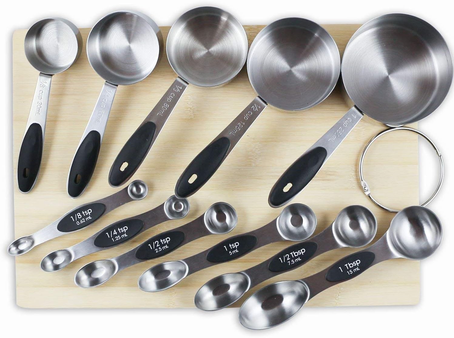 PLERISE Kitchen suit Stainless Steel Measuring Cups and Magnetic Measuring Spoons Set, Premium 11 Piece Set, 5 Measuring Cups & 6 Double Sided Stackable Magnetic Measuring Spoons