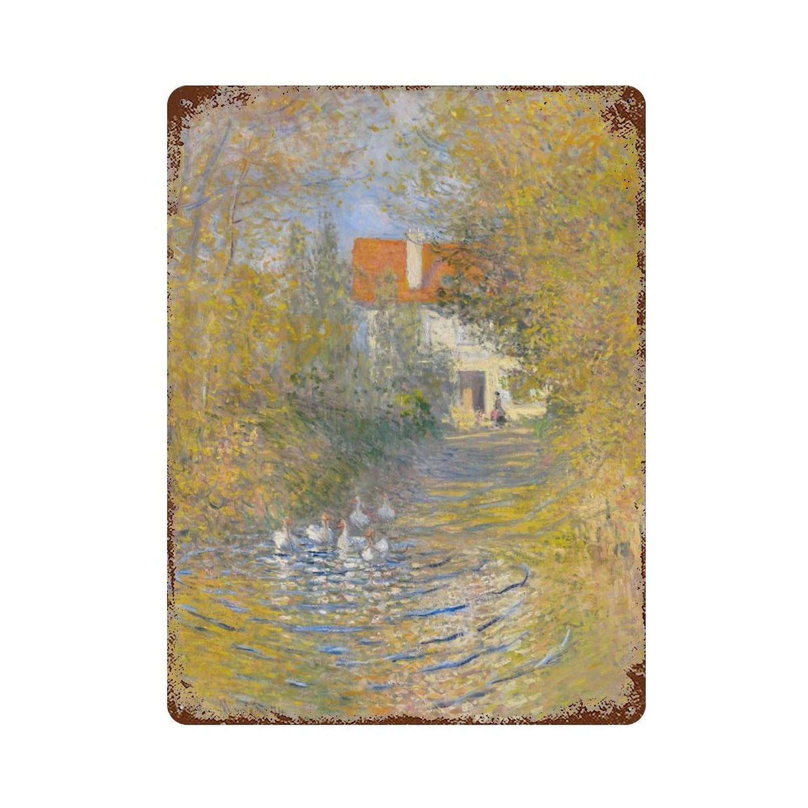 Claude Monets The Geese Aged Metal Wall Plaque 15.7"x11.8", Industrial Home Decor for Pub, Kitchen And Man Cave Decor