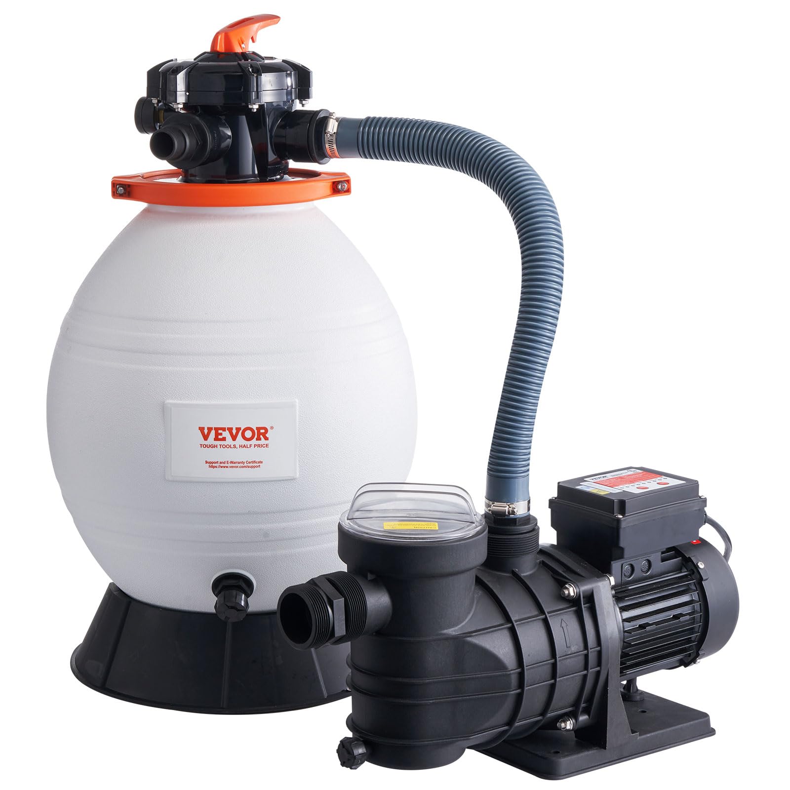 VEVOR Sand Filter Ground 16-inch, 3500 GPH, 1 HP Swimming Pumps System & Filters Combo Set with 6-Way Multi-Port Valve and Strainer Basket, for Domestic and Commercial Pools, White