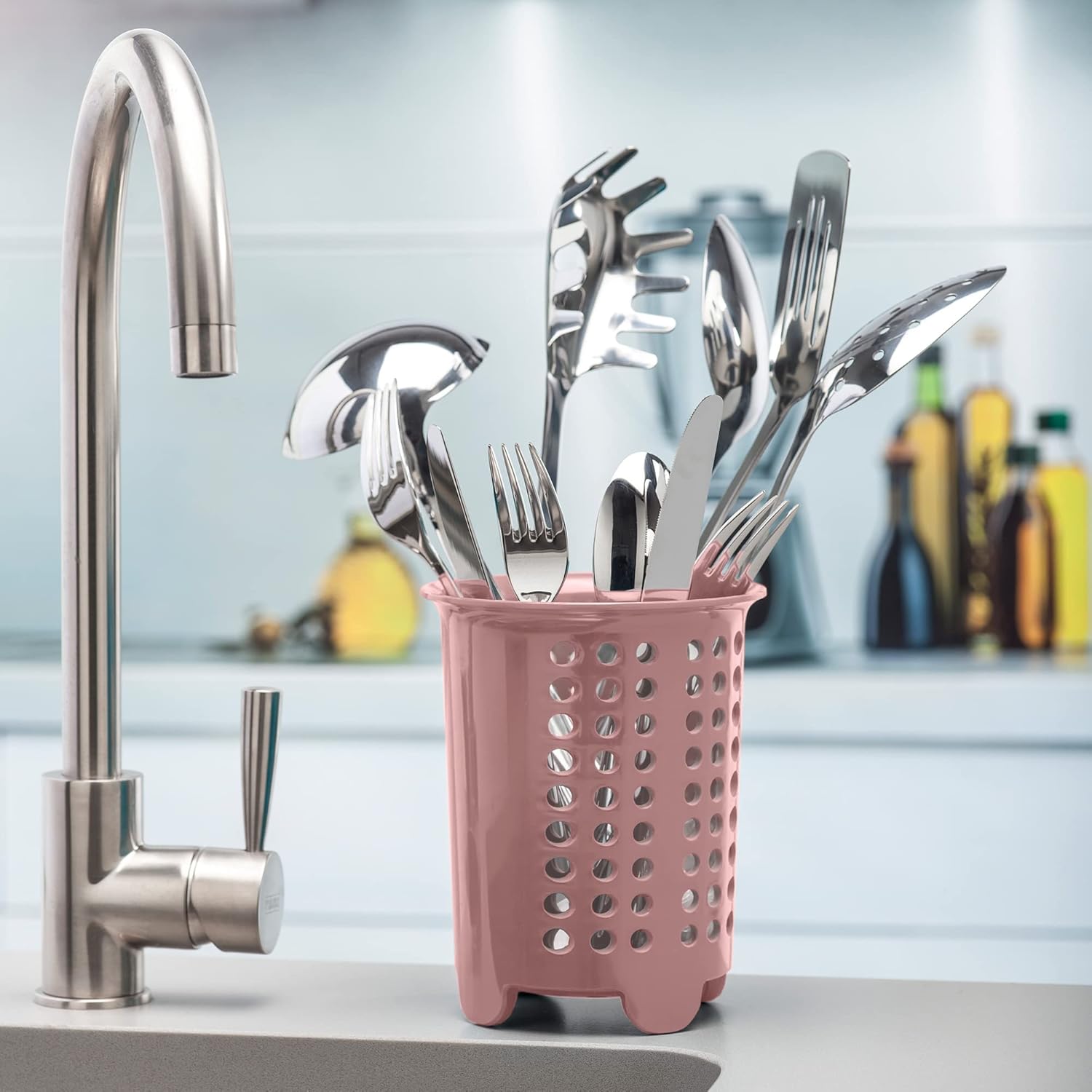 Zeal G231P Cutlery Drainer/Utensil Pot, Melamine, Rose Pink