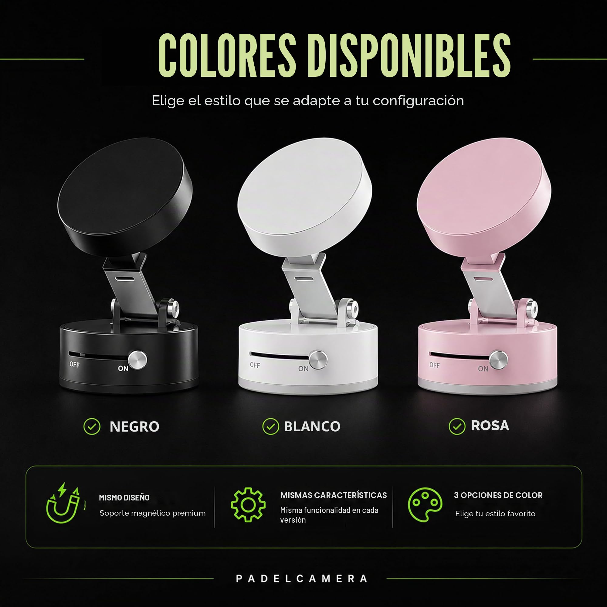 Padelcámara Soporte para móvil Registro de video Padel, Gym, Crossfit Base con imán, diseño único para smartphones, compatible con iPhone 16/15/14/13/12/Pro Plus MAX, Samsung (Negro)