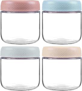 4 Pack Glass Clear Storage Canister with Airtight Lid, 12oz