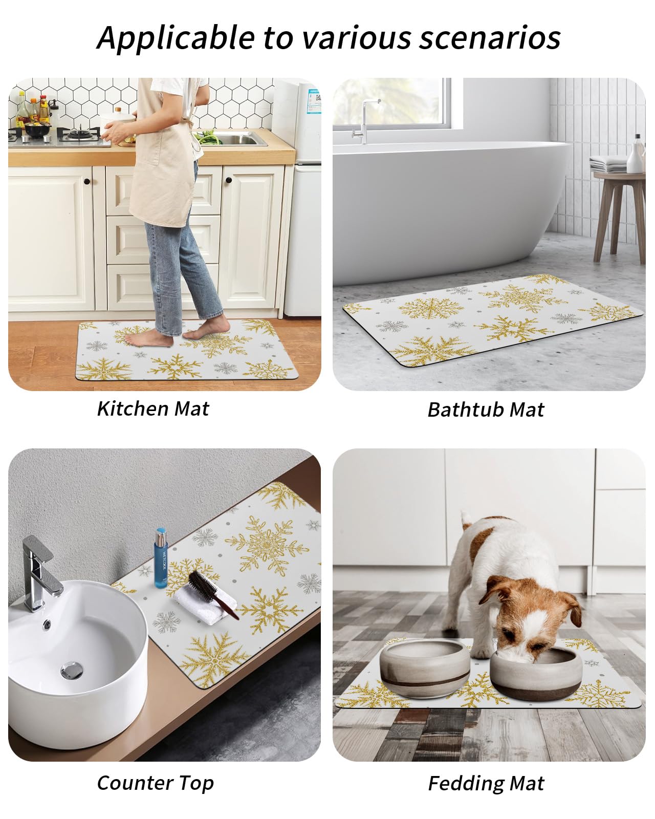 Amazon.com: Xmas Gold Grey Snowflake Bath Mat for Tub,Non Slip