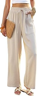 Womens Flowy Wide Leg Pants, 2026 High Waist Palazzo Beach Trousers with Pockets Summer