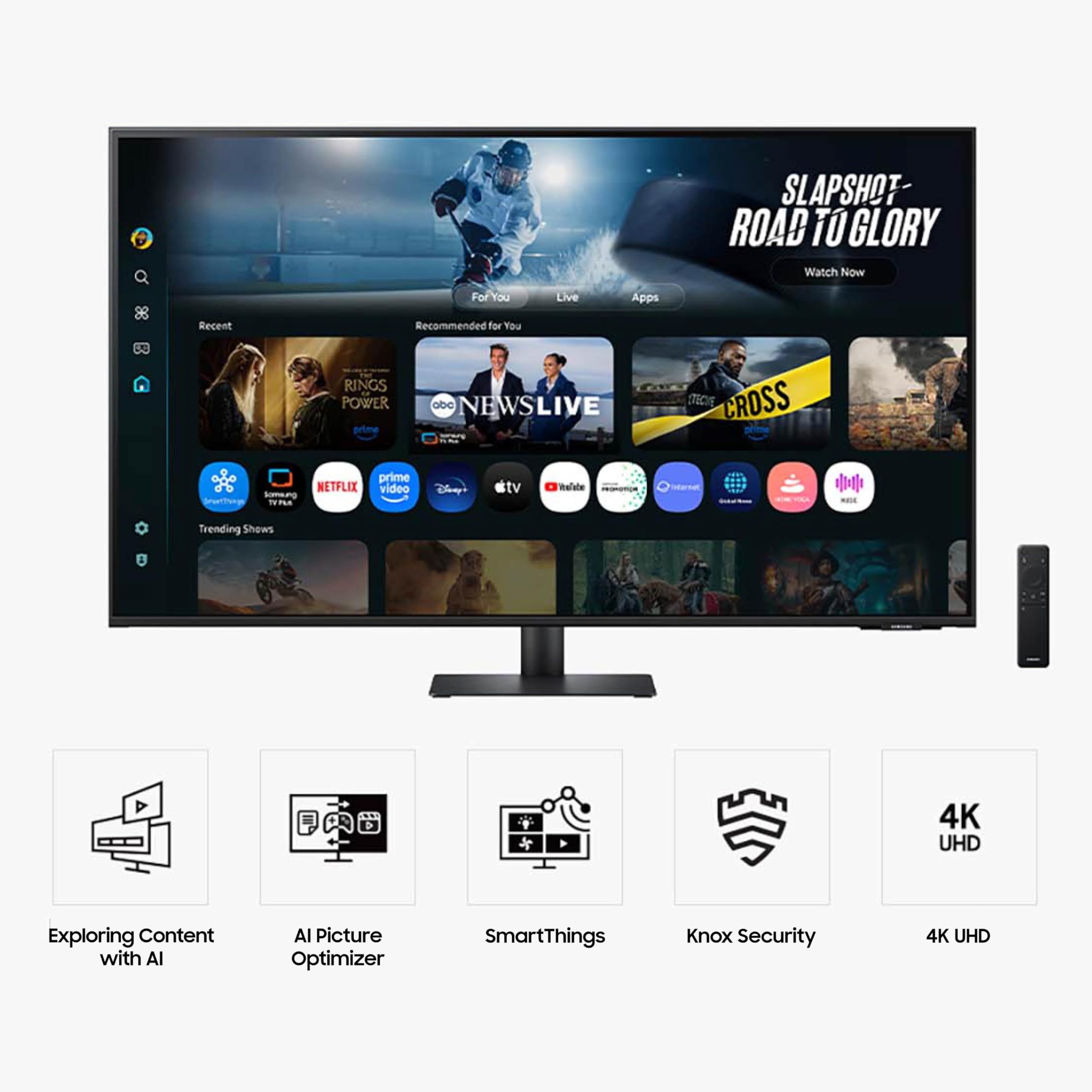 Condition photo showing New/Like New for Samsung 43 in. Smart Monitor M7 (M70F) 4K UHD Display, Samsung Vision AI, Smart TV Apps, Gaming Hub, USB-C, HDMI and USB-A, Black, LS43FM702UNXZA, 2025 p