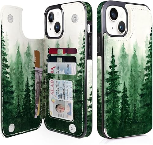 uCOLOR Funda tipo cartera compatible con iPhone 14 Plus de 6.7 pulgadas con ranuras para tarjetero, función atril, cierre magnético y funda de