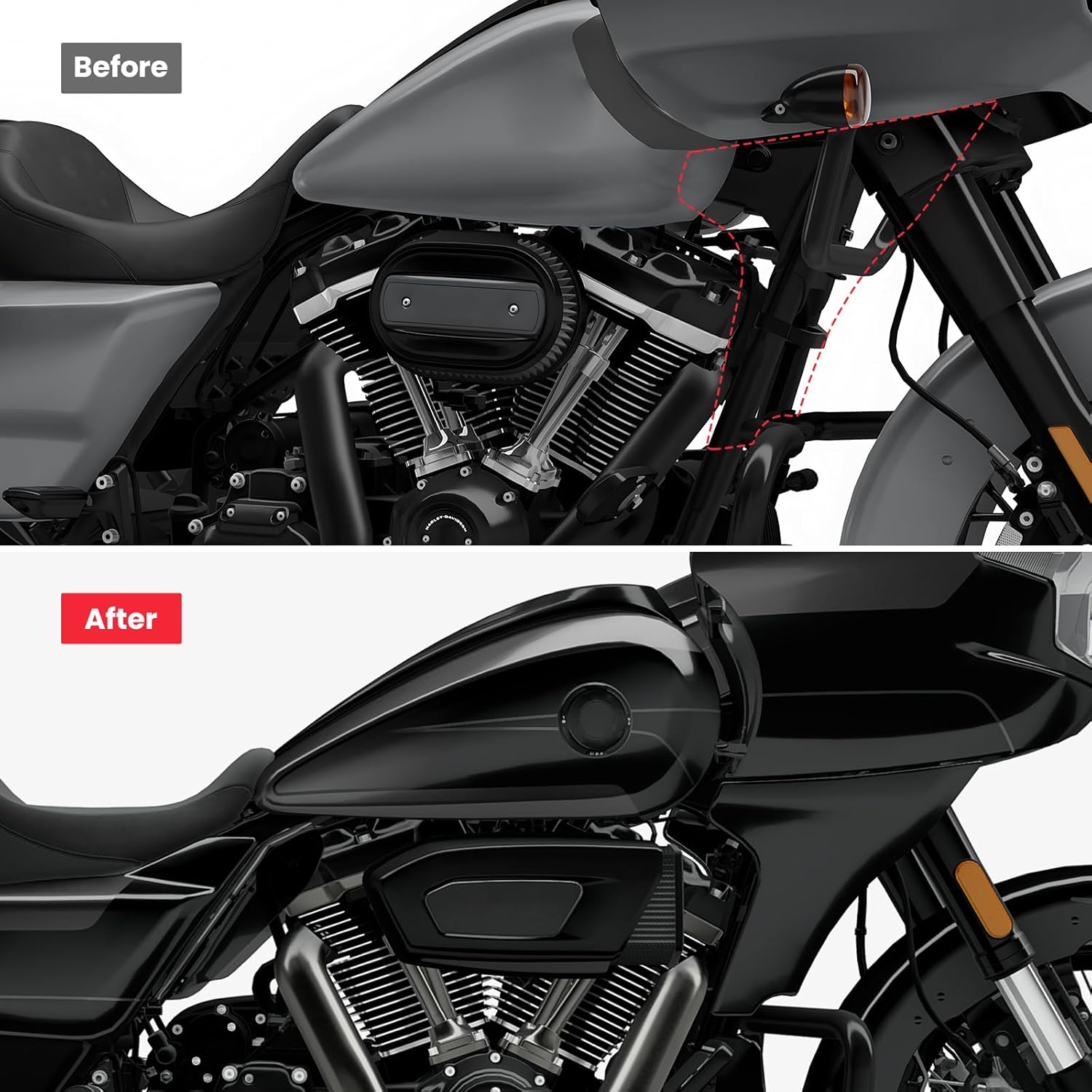 Side Panel Fairing Kit compatible with Harley Davidson CVO Road Glide FLTRXSE/FLTRXSTSE 2023-2025, Gloss Black Unpainted Spoilers Cover Support Bracket Kit,No-Drill