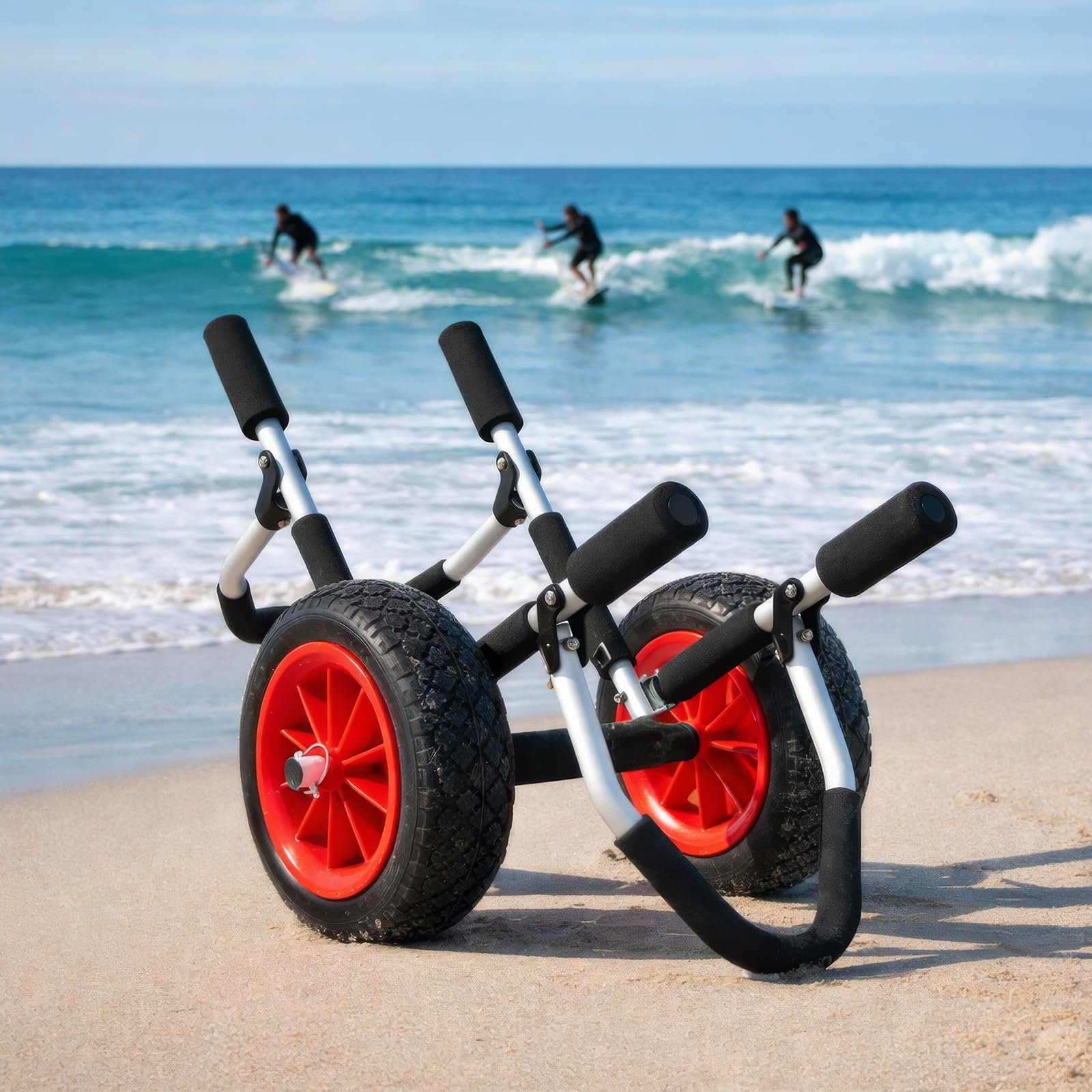 Upgraded Klappbarer Kajak-Wagen mit pannensicheren Luftreifen, robuster Aluminium-Kajak- und Kanukarren für Kajak, Kanu, SUP, Paddleboard, 100 kg Tragfähigkeit – Tragbarer Bootswagen