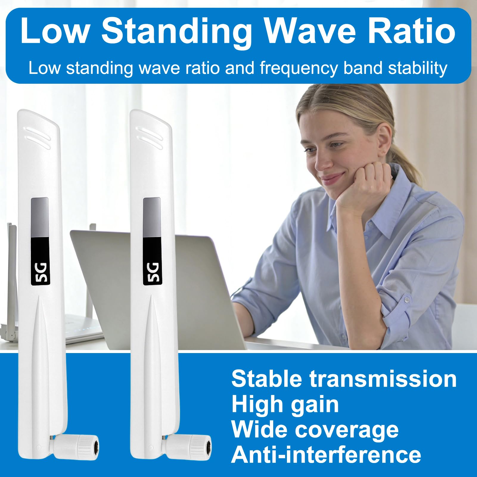 Antena 5G LTE Omni-Directional Antenna, 18DBI Amplificador de Señal WiFi Alta Ganancia, 600-6000MHz para Routers Inalámbricos,PCI,Monitores de Cámara,Extensores