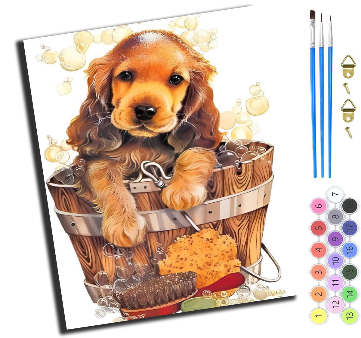 XIAOYOUQIAN Bathing Cocker Spaniel Puppy,Paint by Number Kit for Adults Beginner,DIY Acrylic Hand Oil Paintin Kits On Canvas Art Crafts for Home，16 X20 Inch，-Frameless