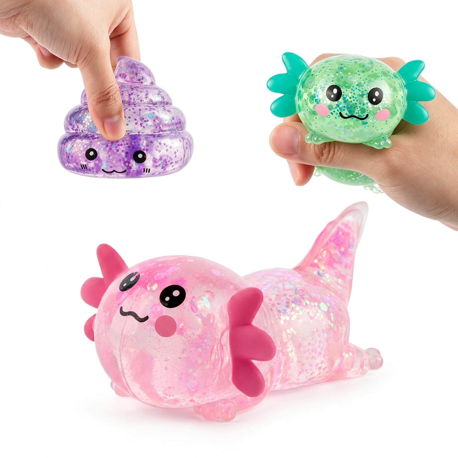 Poop & Axolotl Squishy Toy - Viral-Squishy Fidget Toy, Cute Slow Rising Squishies for Stress Relief, Portable Fidgets Squishy, Surprise Children's Day Gift, Suitable for Adults and Kids (3PCS)