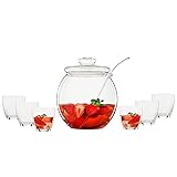 Bohemia Cristal 093 006 146 Service de Punch 9 pièces, 1 saladier à Punch env. 4,5 litres avec Couvercle en Verre Borosilicate résistant à la Chaleur + 6 gobelets d'env. 300 ML en Verre Cristal