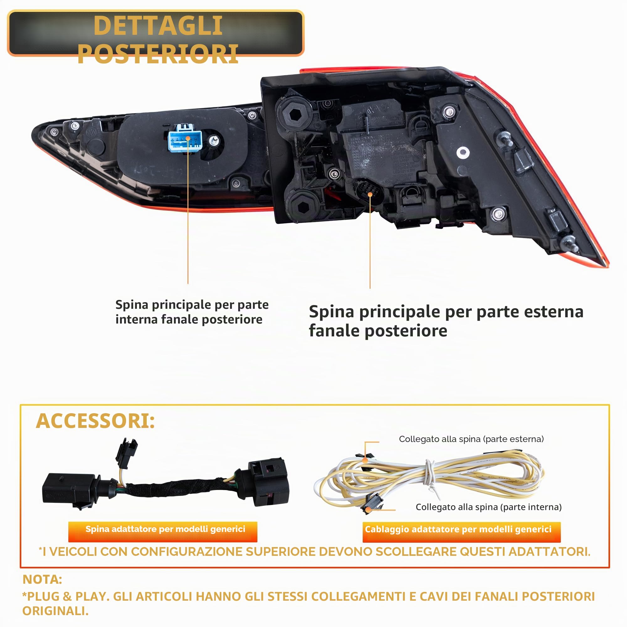 VLAND luci posteriori compatibili per Golf MK8 Golf 8 2020-2023, con certificazione E, 1 set lato conducente e lato passeggero (affumicate)