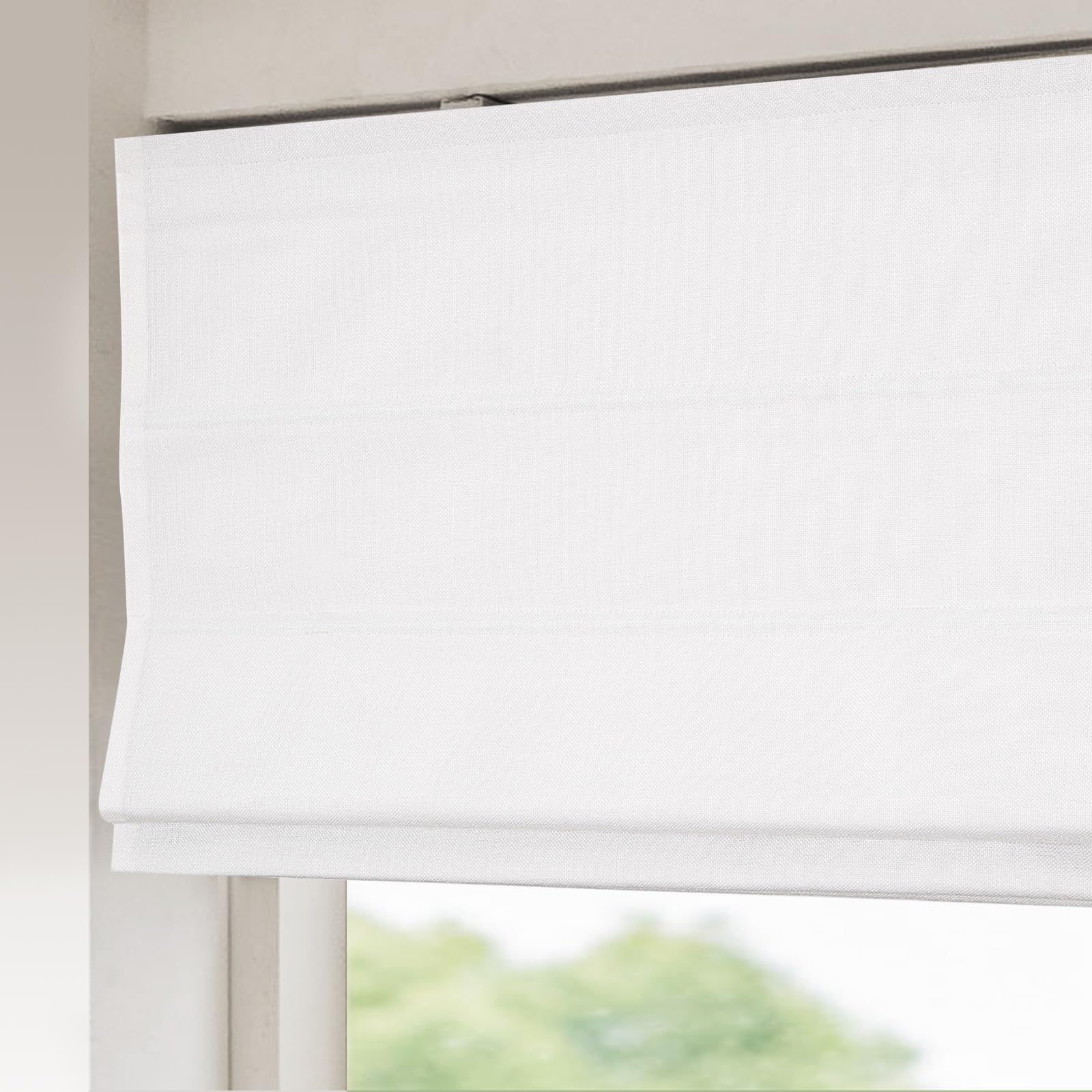 Sunbox Cordless Roman Shades Window Blinds, Custom Fabric Roman Shades for Windows, Blackout Window Roman Shades, French Door, Kitchen, Pure White