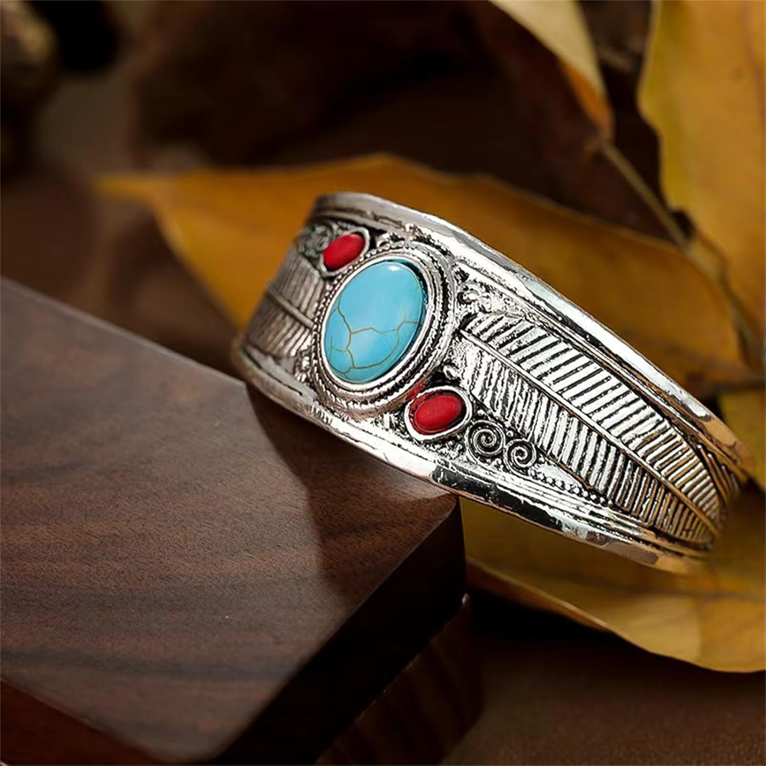 Bohemian Turquoise Cuff Bracelet for Women,Vintage Chunky Adjustable Turquoise Stone Cuff Bangle Simple Cowgirl Bangle Bracelets Minimalist Western Bracelet - Image 4