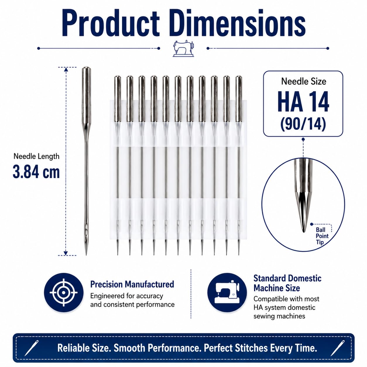 Zenith Ball Point Needles HA 14 for Domestic Sewing Machines Imported (Japan) 10 Needles- STEEL — Amazon image 3