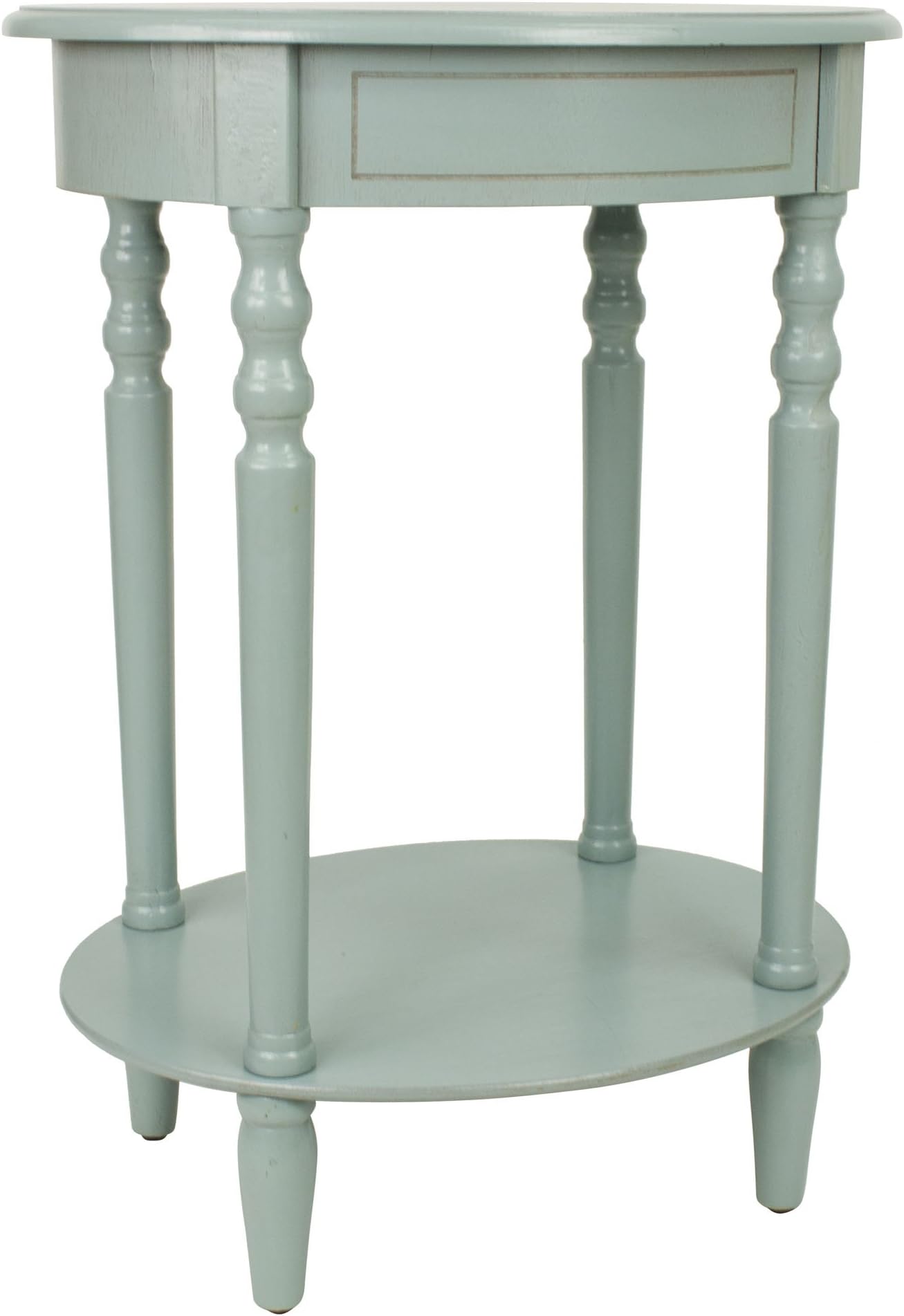 Decor Therapy Simplify Oval Wood Accent Table with Shelf, 27" x 19.5" x 15.5", Antiqued Iced Blue