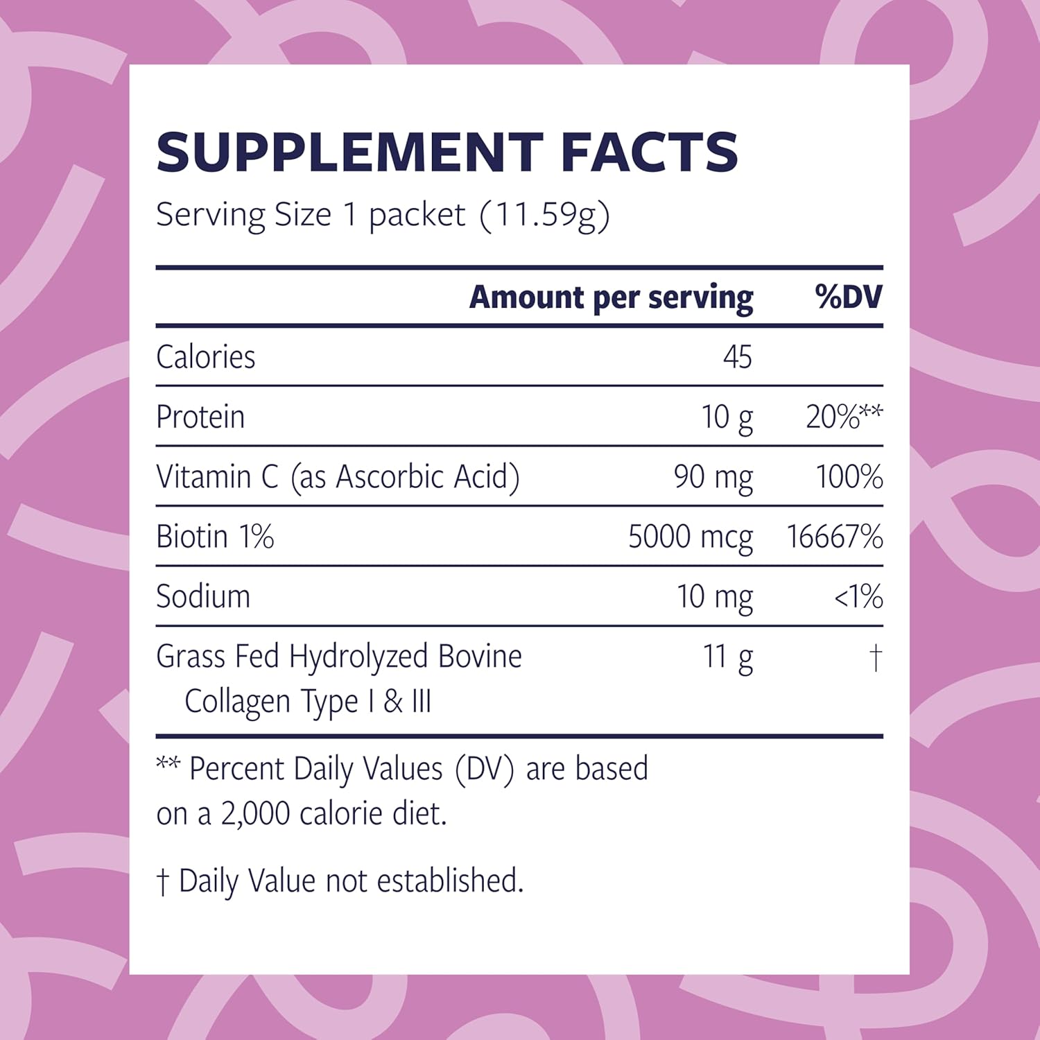 Hydrolyzed Collagen Peptides Powder Packets with Biotin & Vitamin C, 11g Collagen Per Serving Stick, Grass-Fed Bovine Type 1 and 3 Per Serving (Unflavored) (20 Servings)