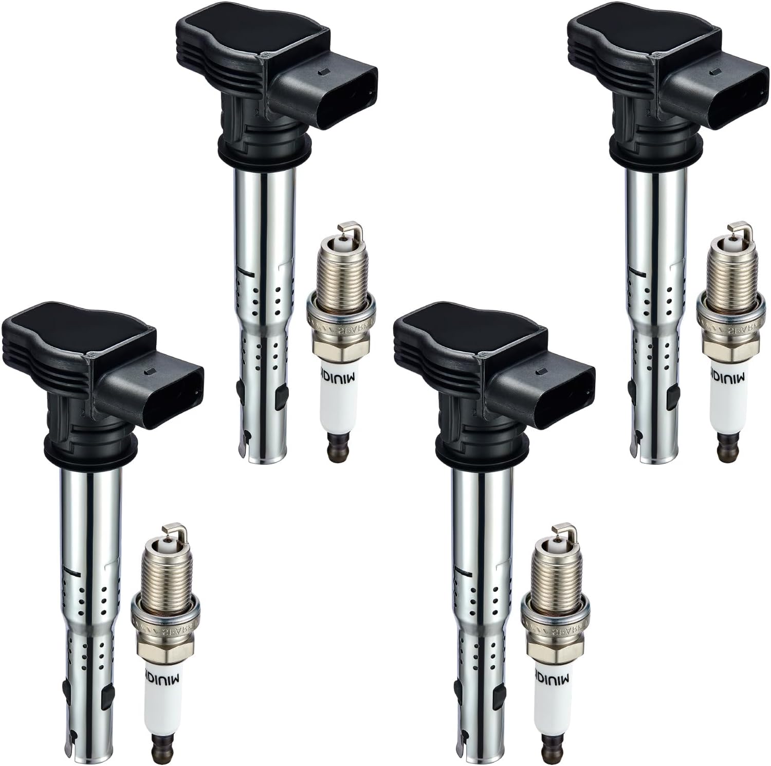 Set of 4 Ignition Coil Pack UF575 and Iridium Spark Plugs PFR7S8EG 4 Pack Compatible with Audi A3 A4 A5 A6 Q3 TT Quattro Q5 TT VW CC Eos GTI Beetle Golf Jetta Passat 2.0L L4 4.2L V8