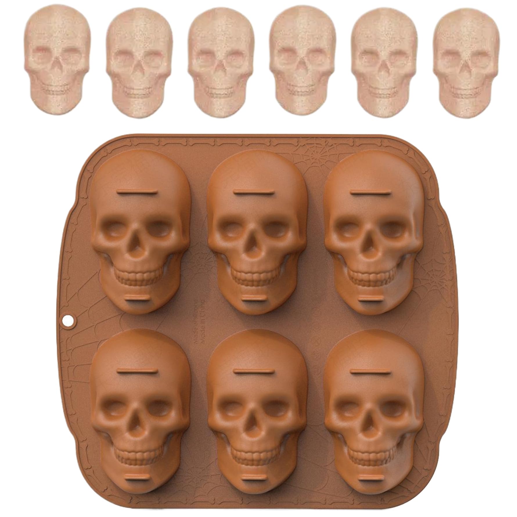 Moule Halloween squelette et citrouille en silicone marron à 6 cavités pour bonbons 3D