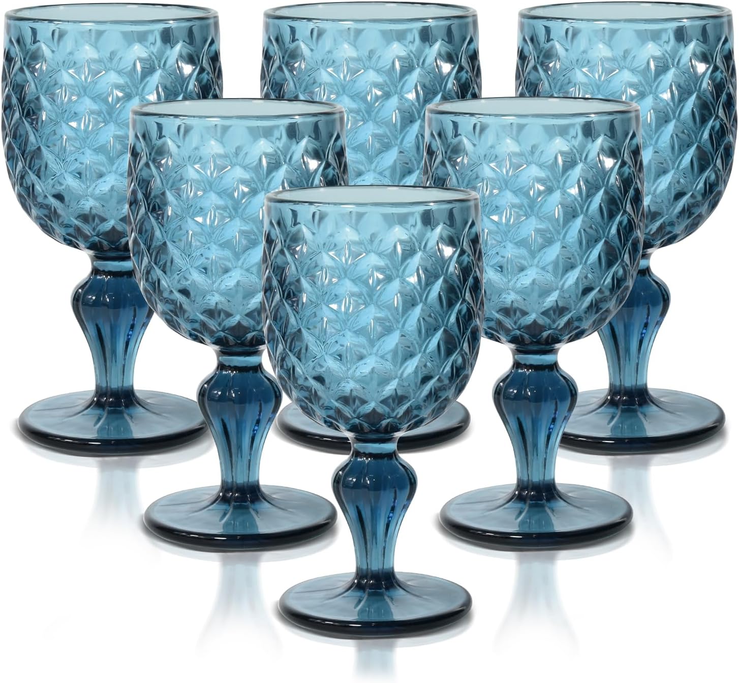 CHLJAR Blue Wine Glass Goblet Set of 6, 14 oz Blue Goblets Glassware, Colored Vintage Glassware for Weddings, Parties, Restaurants, Family Gatherings, Bars, Cafeterias, Dishwasher Safe