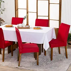 Kit com 4 Capas de Cadeira Lisa Ajustável com Elástico - Protetor Decoração Moderna Para Cozinha Jantar em Malha Gel Helanca (Vermelho)