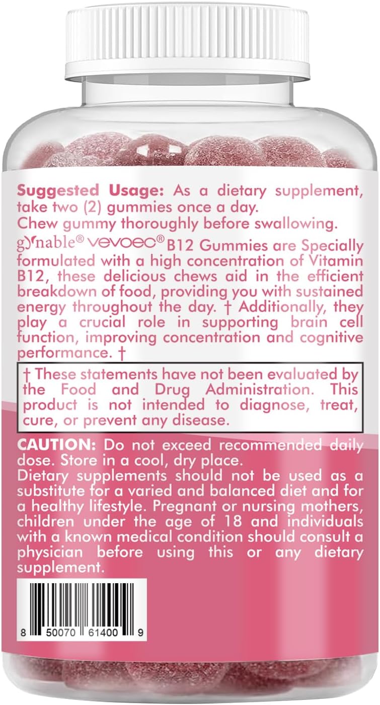 Vitamin B12 Gummies,Energy Support, Nervous System Health Support,Mixed Berry Flavor, 1000mcg,Gelatin-Free, Gluten-Free, Vegan & Non-GMO 60 Count, 1 Month Supply