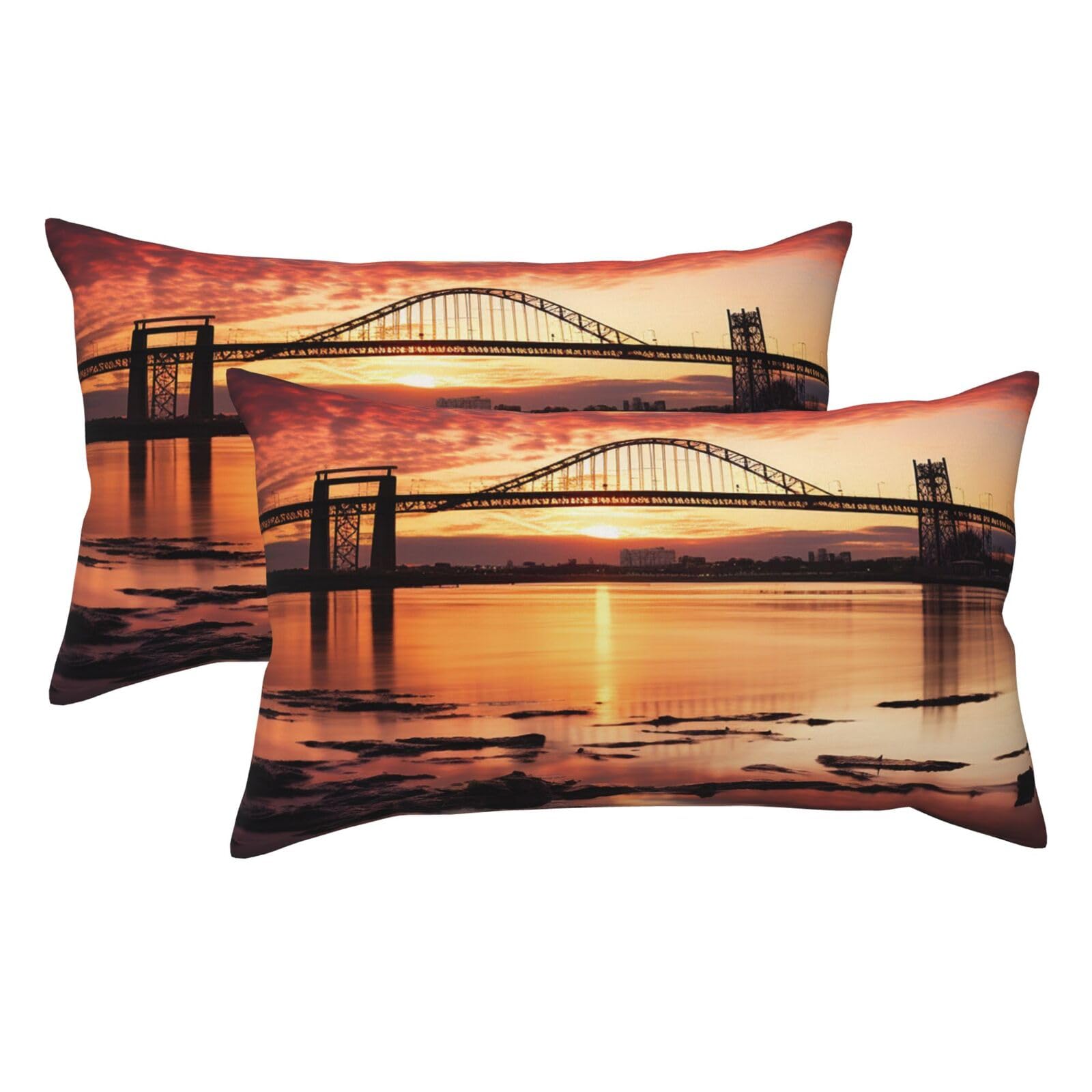 2 Pack King Pillow Cases with Hidden Zipper, Soft Breathable Pillow Covers for Hair and Skin, Newark Bay Bridge and Sunset Pillowcases 20"x36" Bed Pillow Protectors Cover for Sleeping Gifts
