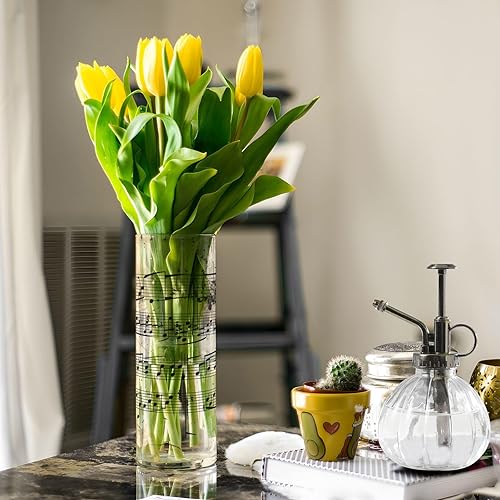 Miniatura 5 de Florero cilíndrico, notas musicales, retro, de plástico, pequeño, delgado, de 3.9 pulgadas, para decoración del hogar, sala de estar, oficina y