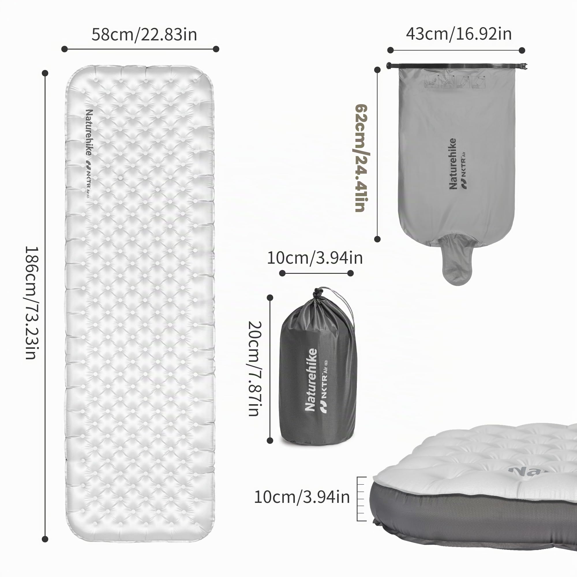 Naturehike Esterilla térmica de 6,5 R para acampar con paredes laterales, 4 estaciones, 10 cm de grosor, ultraligera, autoinflable, duradera, con bolsa inflable
