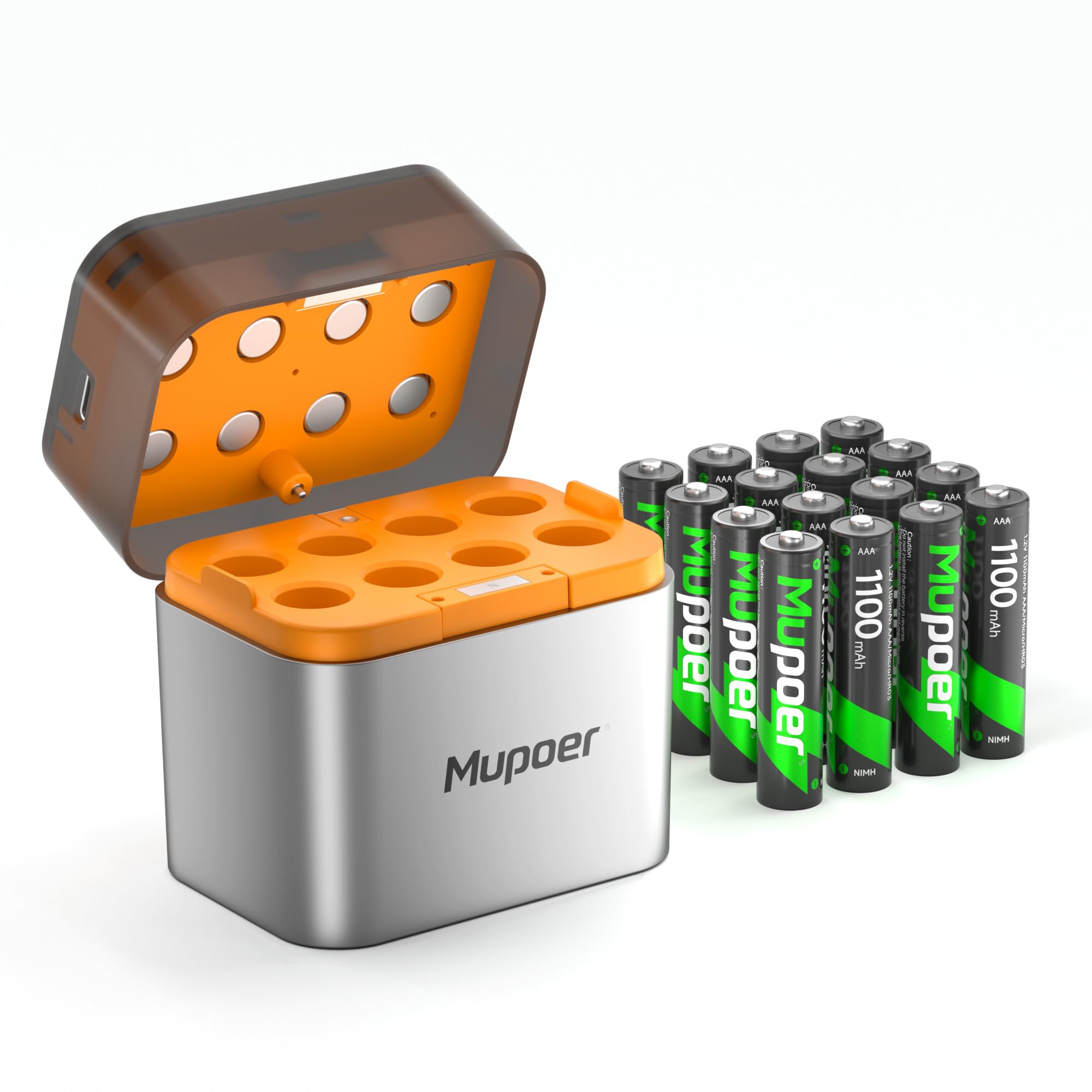 AAA Akkus Wiederaufladbar mit Ladegerät 16er-Pack,Akku-Ladegerät AA/AAA für Lithium/NiMH,Aufladbare Batterien AAA NiMH 1.2V 1100mAh,Akku AAA für Gigaset Telefon,Spielzeug,Walkie Talkie,Kamera