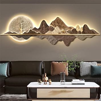 XOOFMASS 3D Wall Painting with LED Light, Plug-in Power Supply Wall Sculptures Hanging Mural, 3D Relief LED Decorative Painting, Lighted Wall Art Decor for Living Room Hallway,B,39.4x11.8in/100x30cm