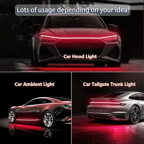 Miniatura 8 de Tira de luz para capó de automóvil, 79 pulgadas, color azul hielo, tira de luces LED para capó, flexible, impermeable, escaneo dinámico DC12V, luces
